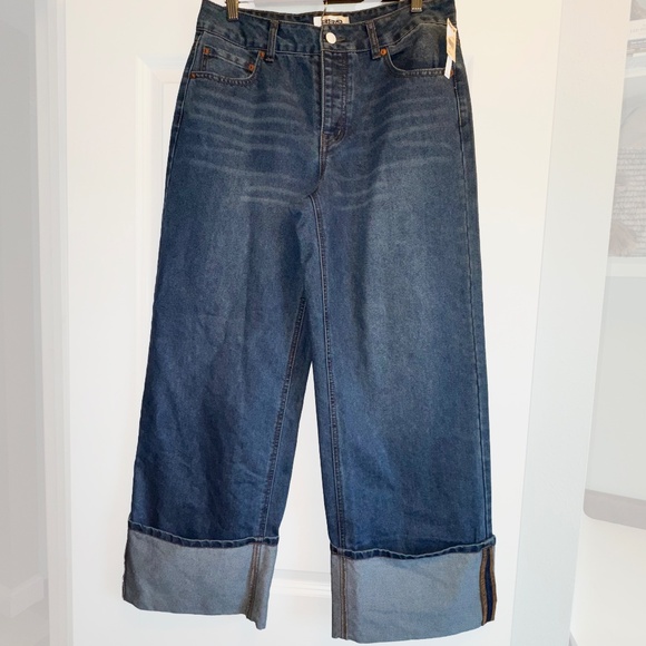 RSQ  Wide leg Jeans RSQ Button Fly Cuffed Tillys 100% Cotton Denim sz 28 - Picture 2 of 10